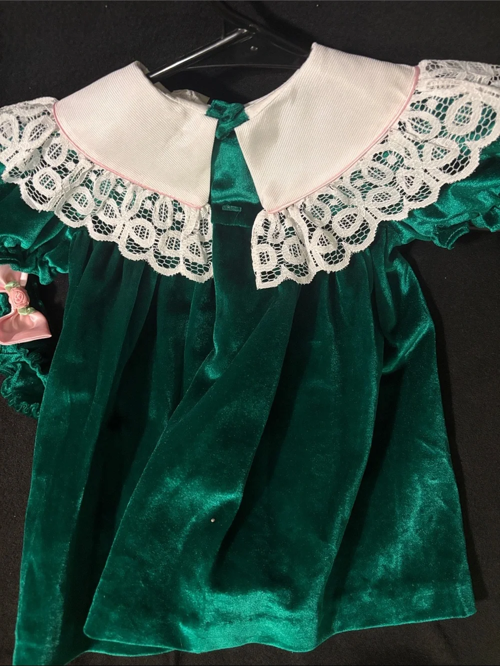 vintage green velvet toddler holiday dress  size 2 with headband